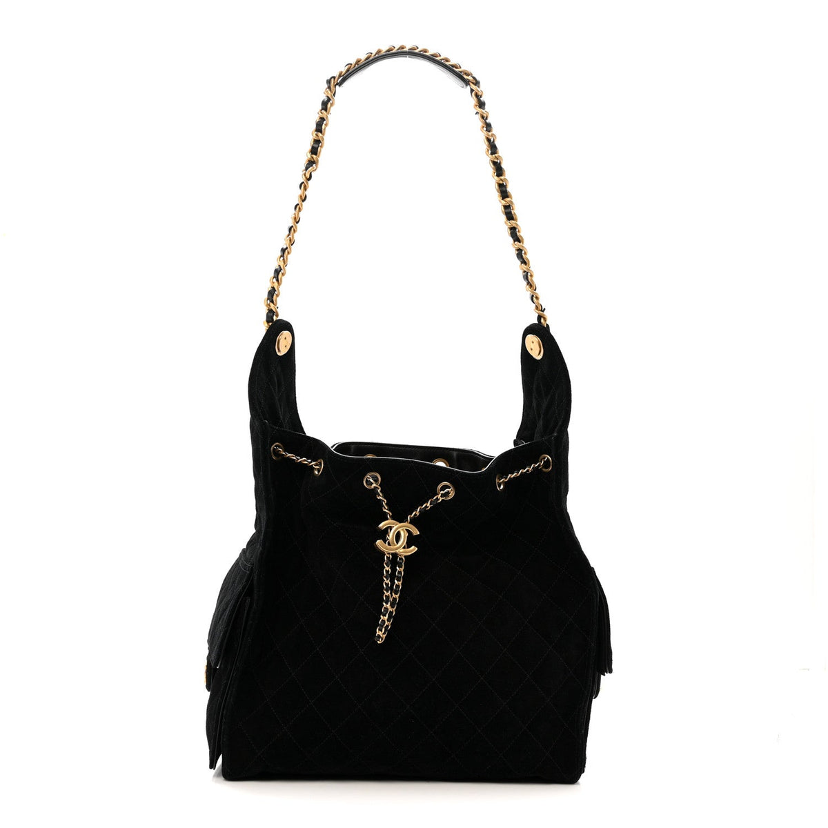Suede Quilted Medium Chanel 25 Handbag Black