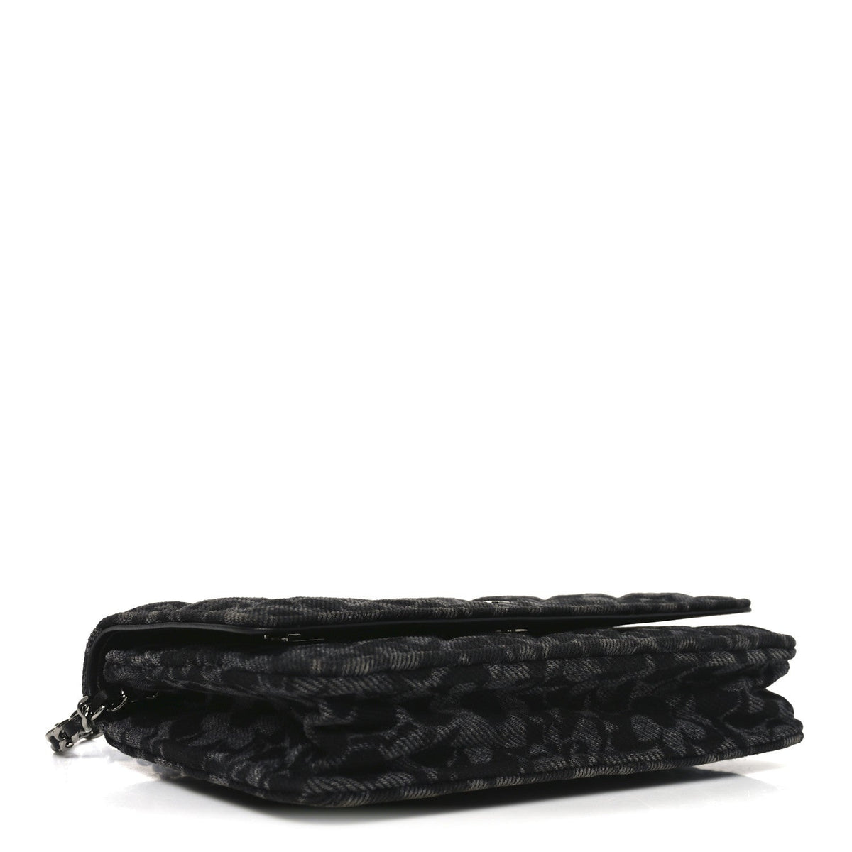 Printed Denim Quilted Flower Wallet On Chain WOC Black