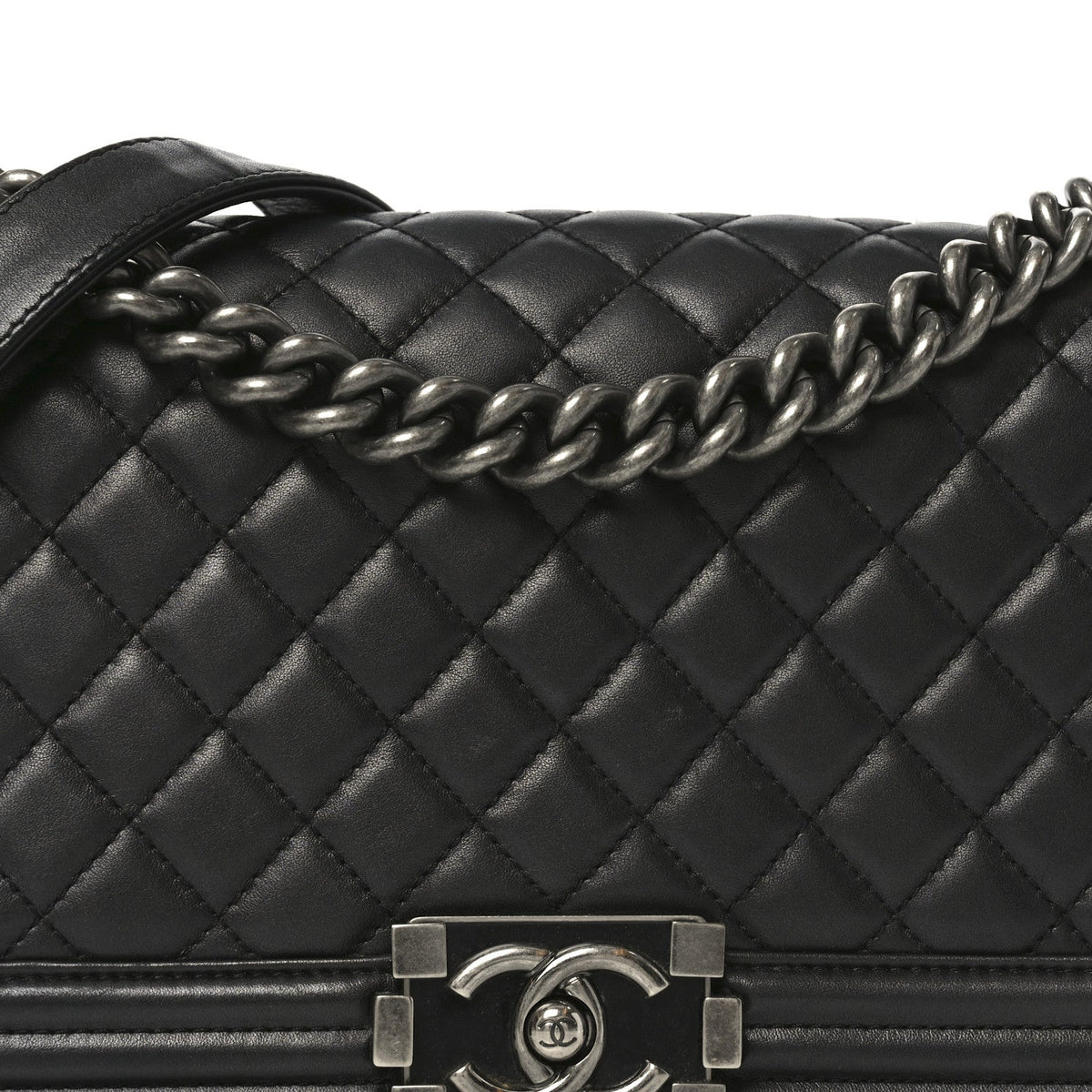 Lambskin Quilted Medium Boy Flap Dark Grey