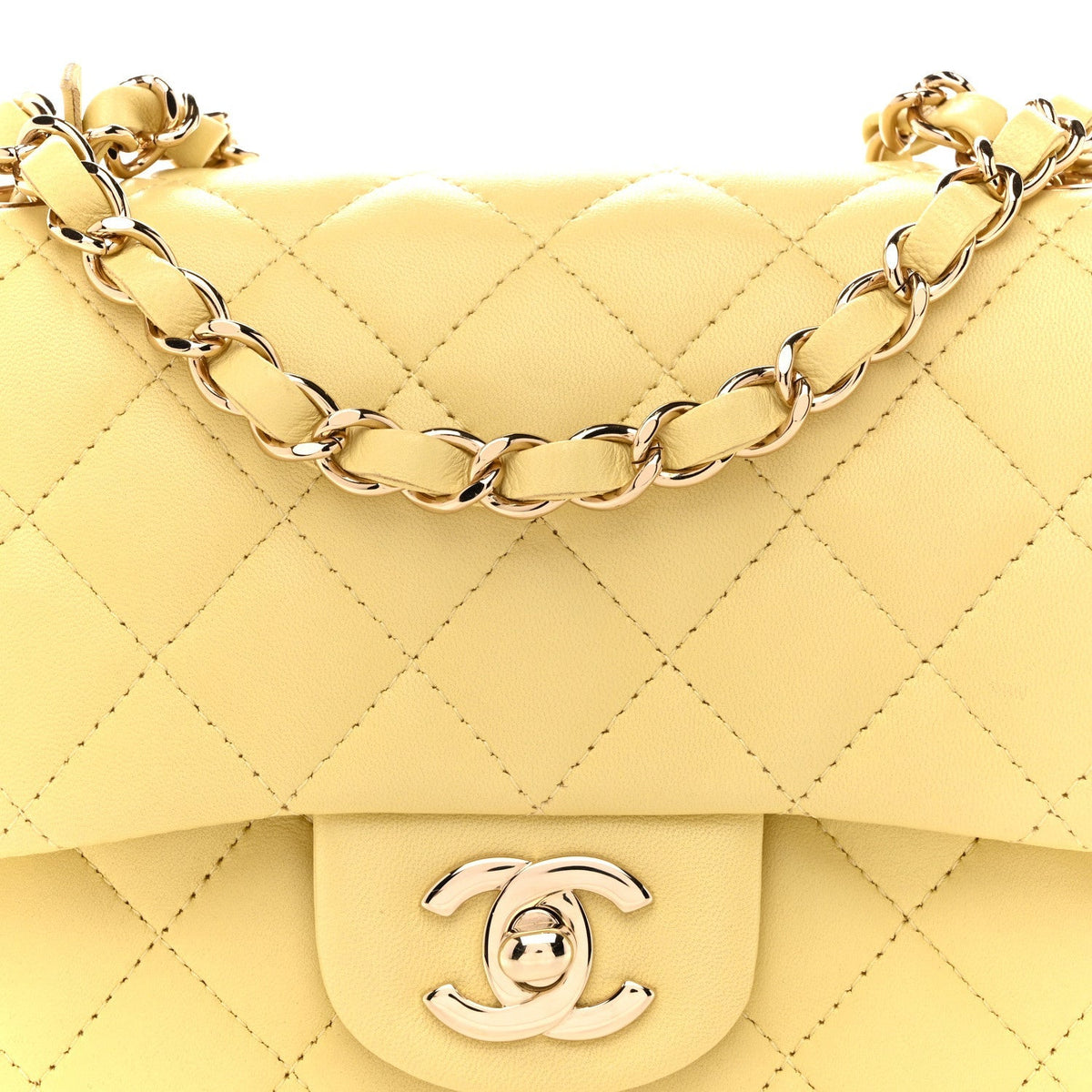Lambskin Quilted Mini Square Flap Light Yellow
