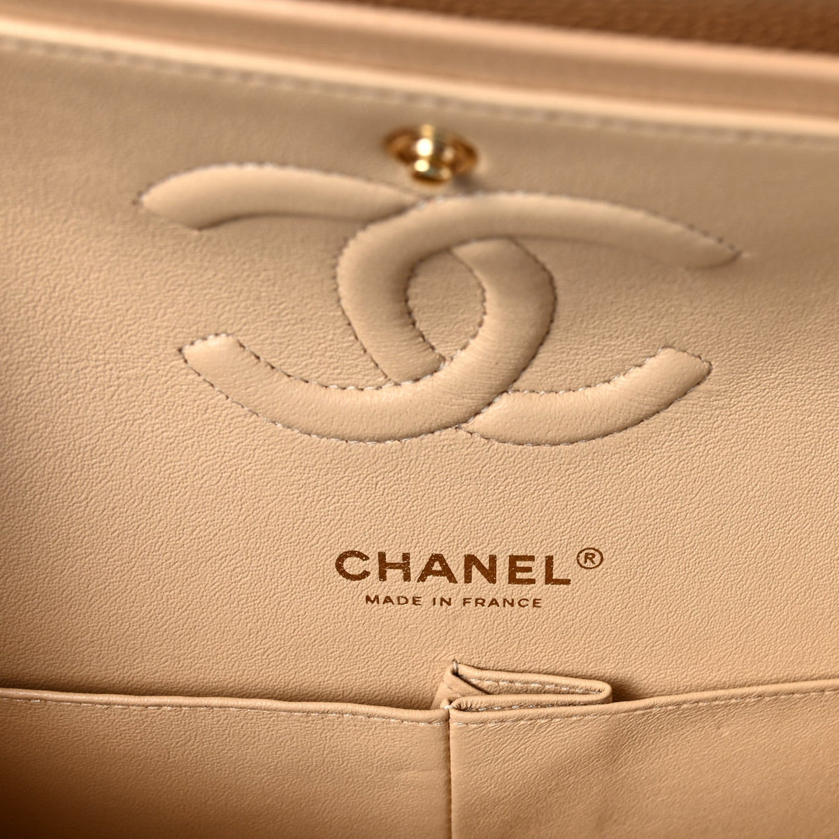 Caviar Quilted Medium Double Flap Beige