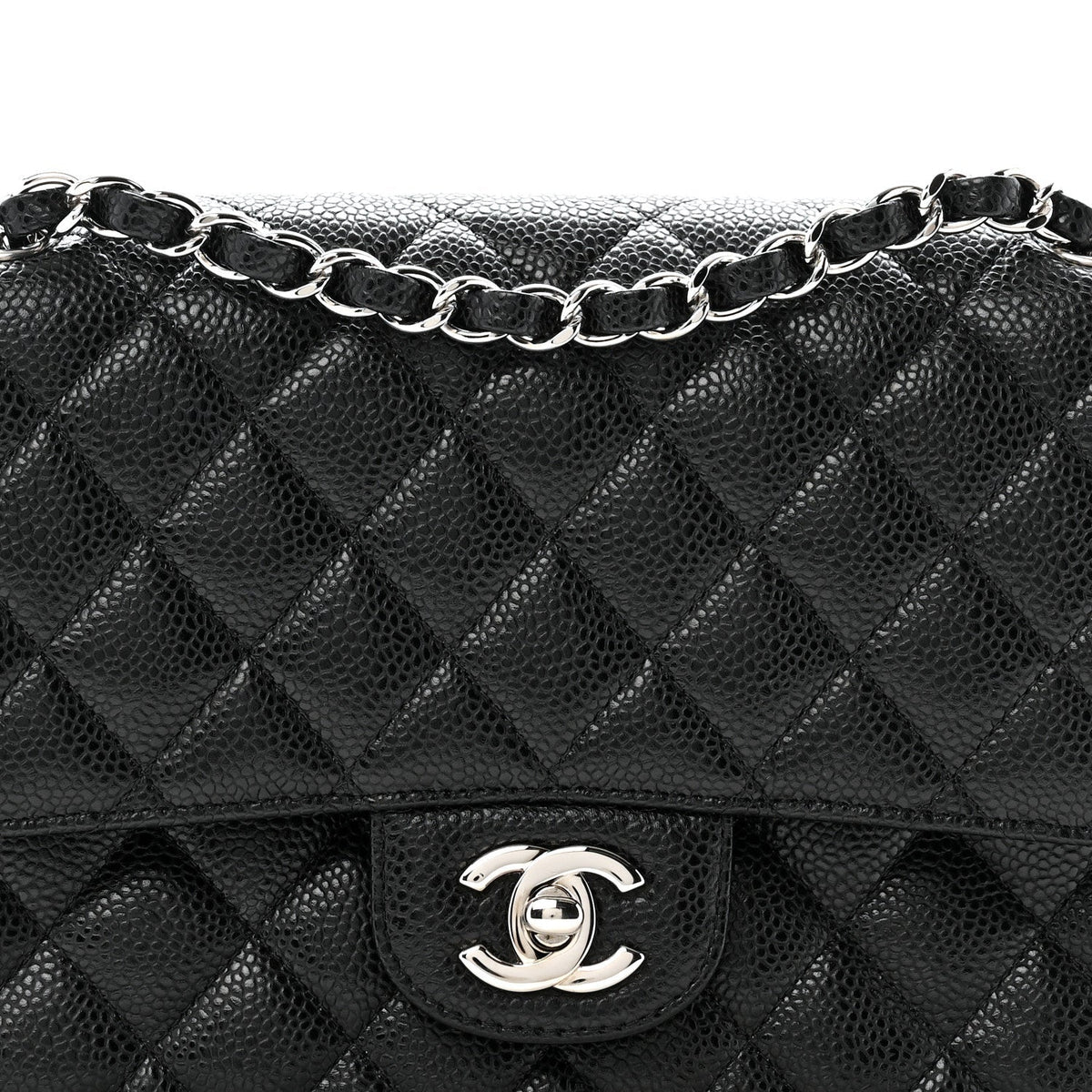 Caviar Quilted Medium Double Flap Black
