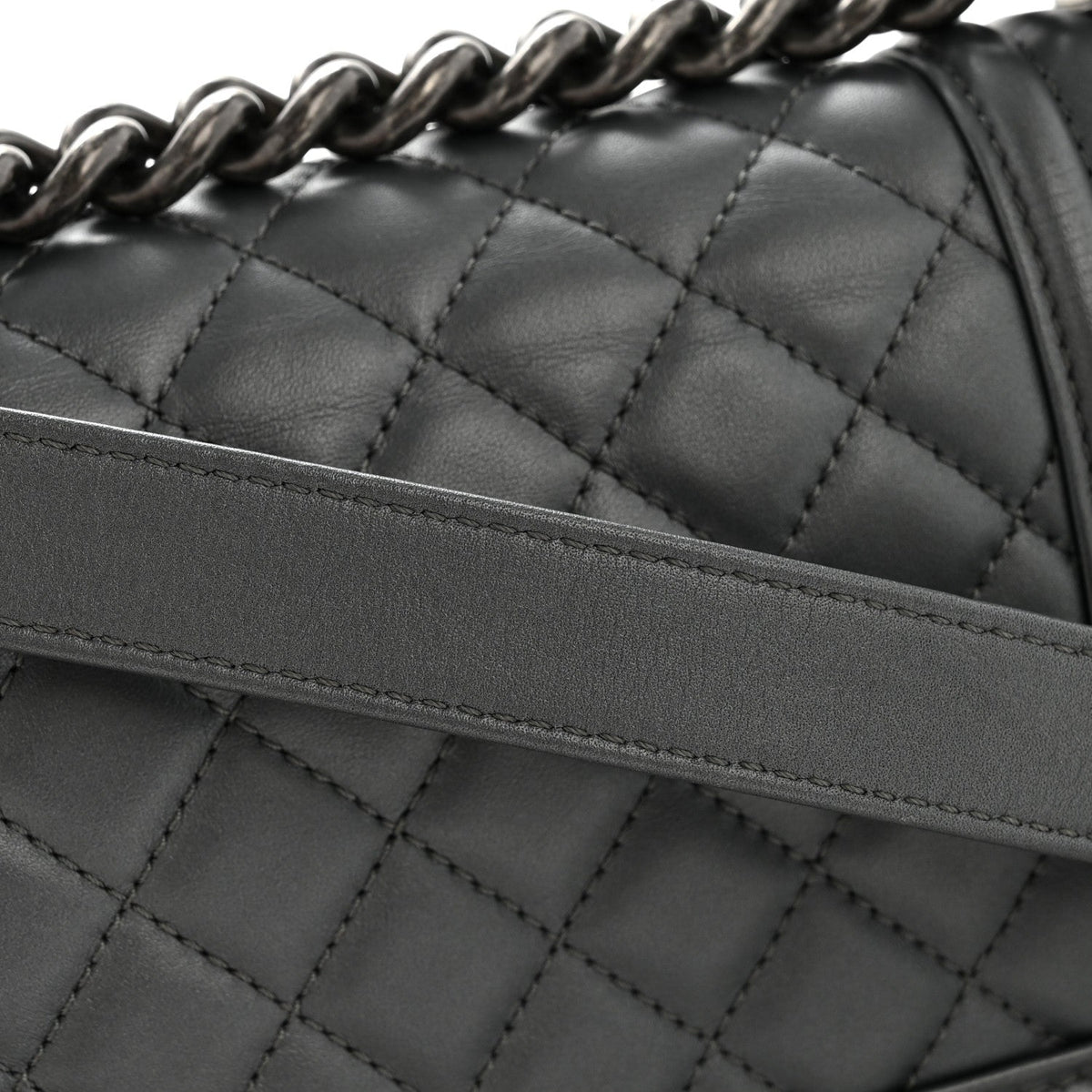 Metallic Calfskin Quilted Small Boy Flap Dark Silver