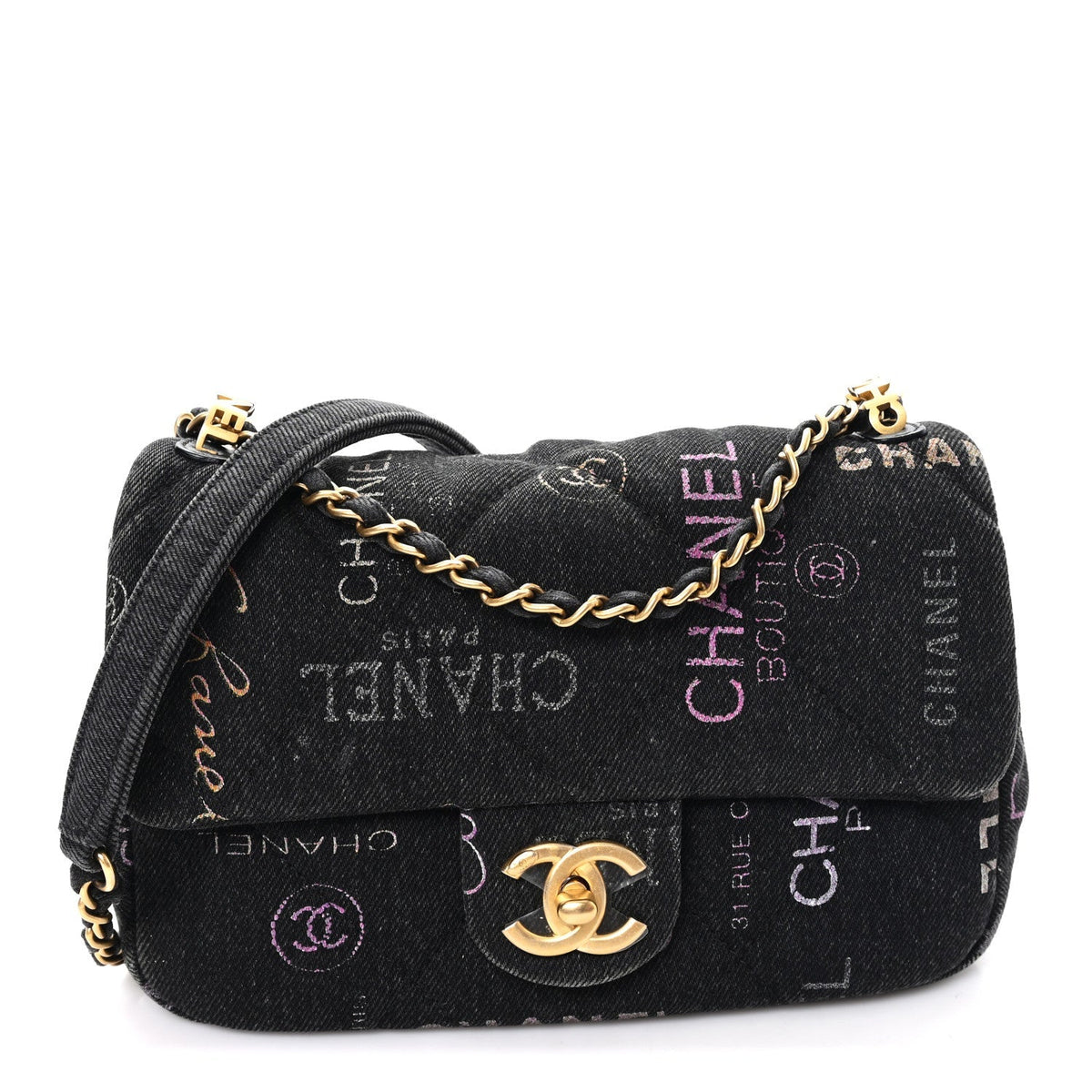 Denim Quilted Denim Mood Mini Rectangular Flap Black Multicolor