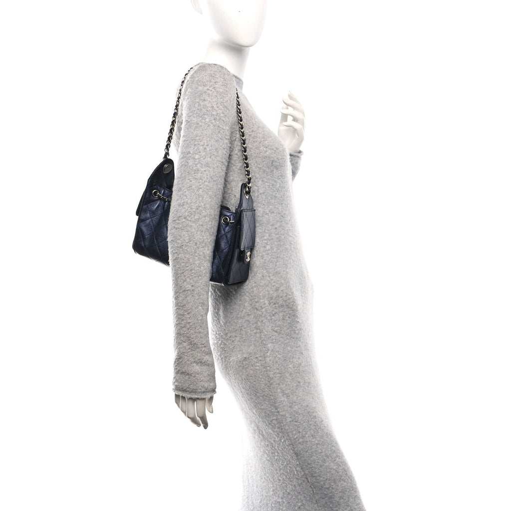 Metallic Caviar Quilted Mini Chanel 25 Handbag Dark Blue