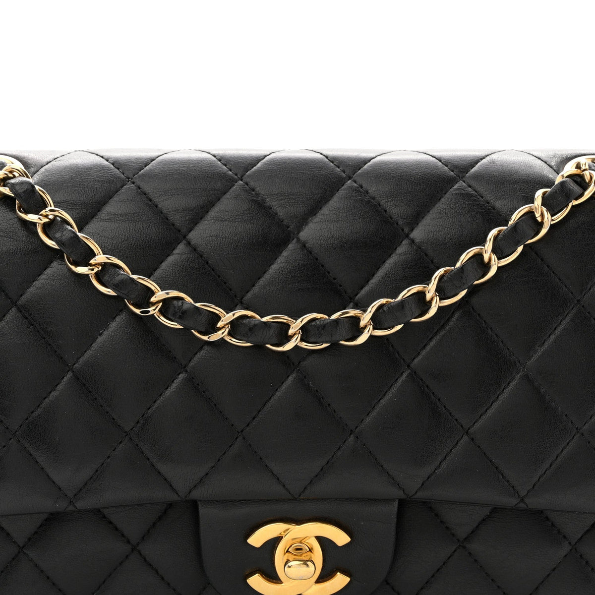 Lambskin Quilted Medium Double Flap Black