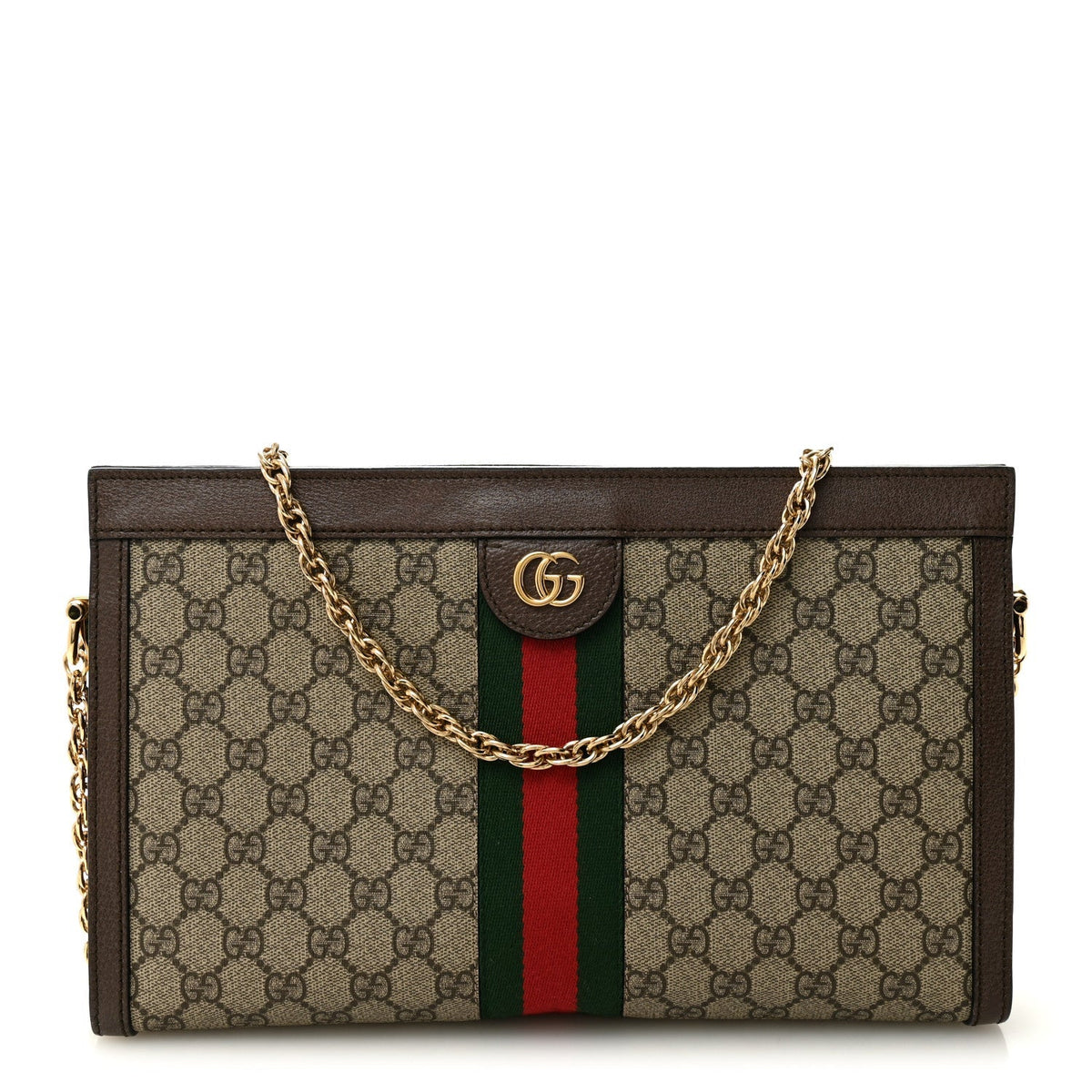 GG Supreme Monogram Web Medium Ophidia Chain Shoulder Bag Brown