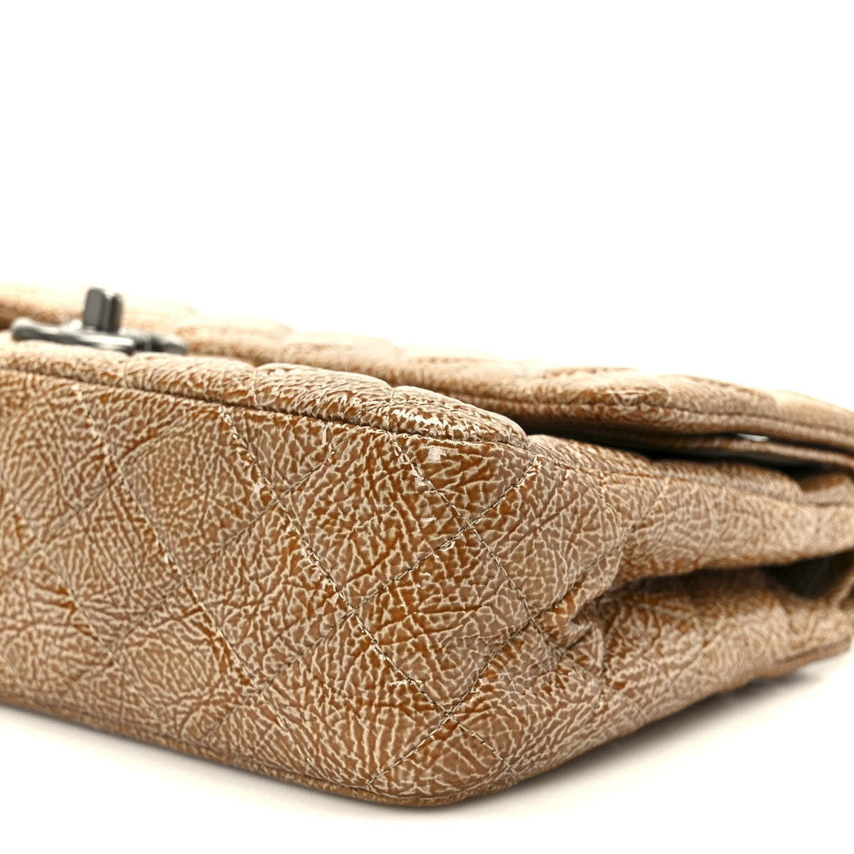 Crinkled Patent Quilted Medium Double Flap Beige
