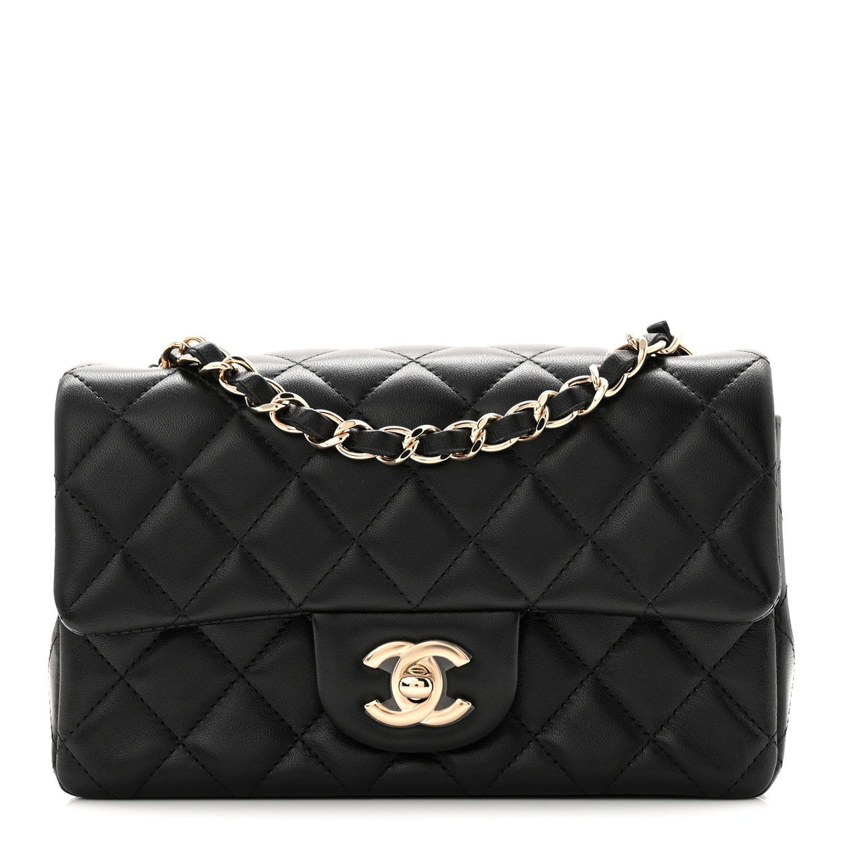 Lambskin Quilted Mini Rectangular Flap Black