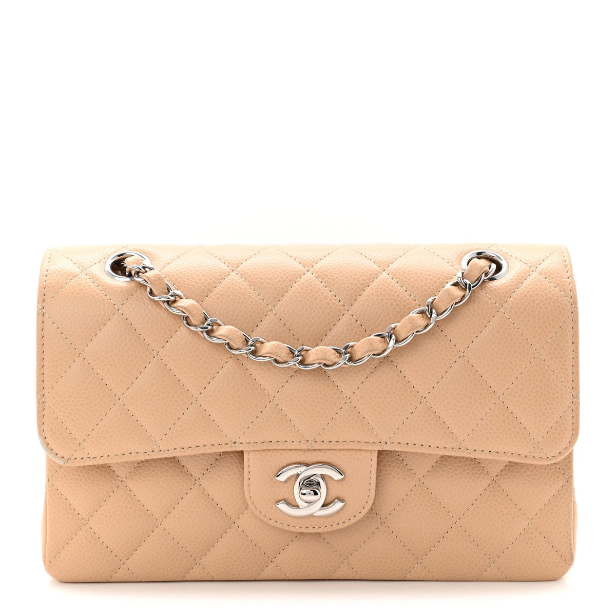 Caviar Quilted Small Double Flap Beige