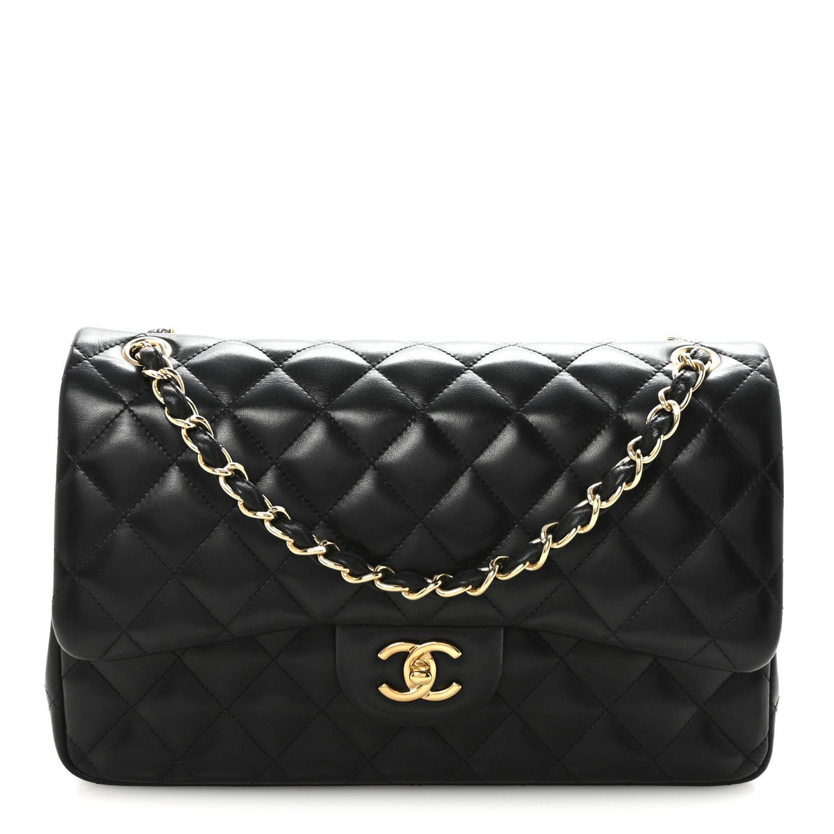 Lambskin Quilted Jumbo Double Flap  Black