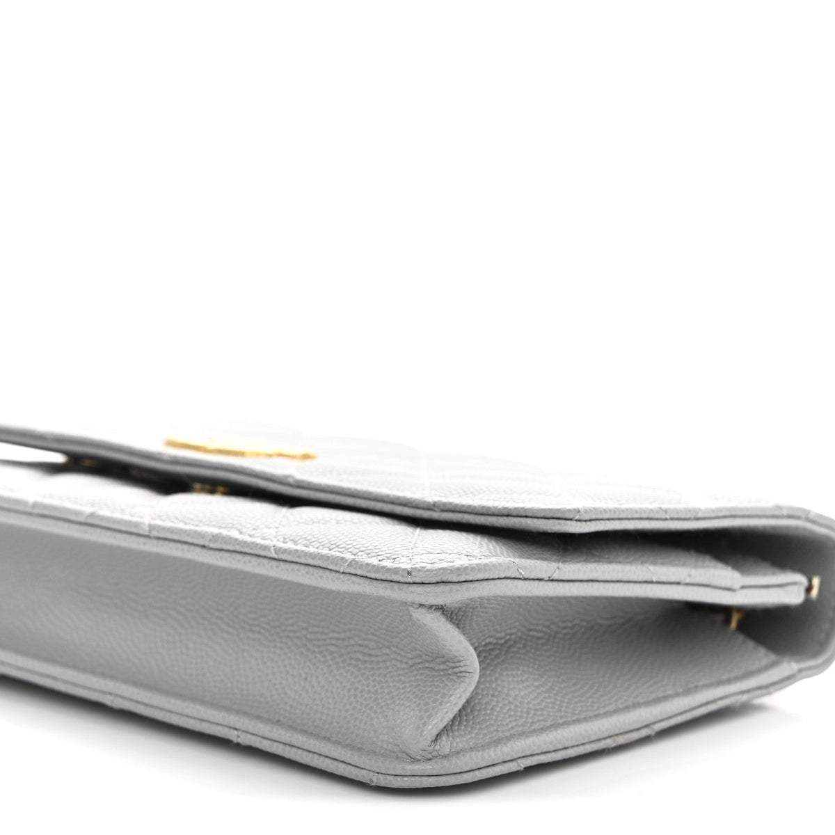 Caviar Quilted Textured CC Wallet On Chain WOC Grey