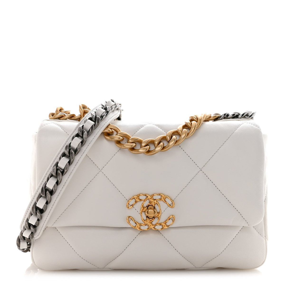 Goatskin Quilted Medium Chanel 19 Flap White