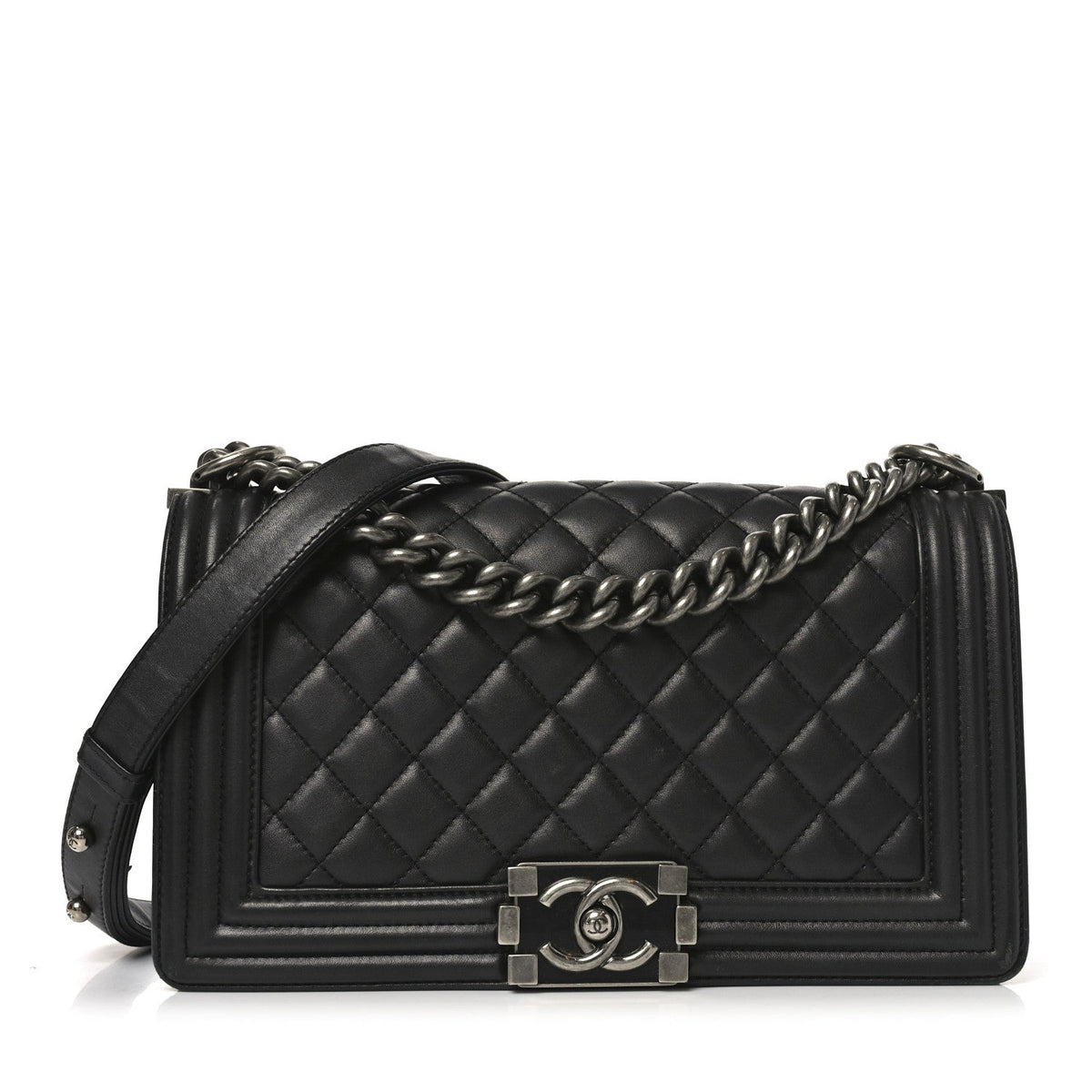 Lambskin Quilted Medium Boy Flap Dark Grey