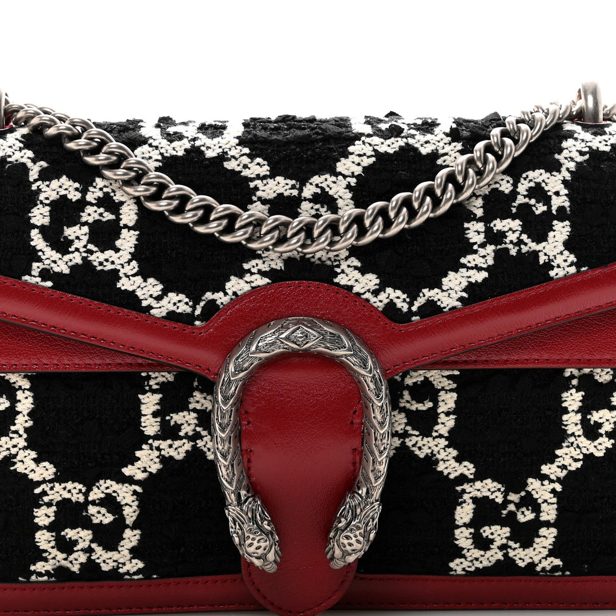 Tweed GG Monogram Small Dionysus Shoulder Bag Black White Romantic Cherry