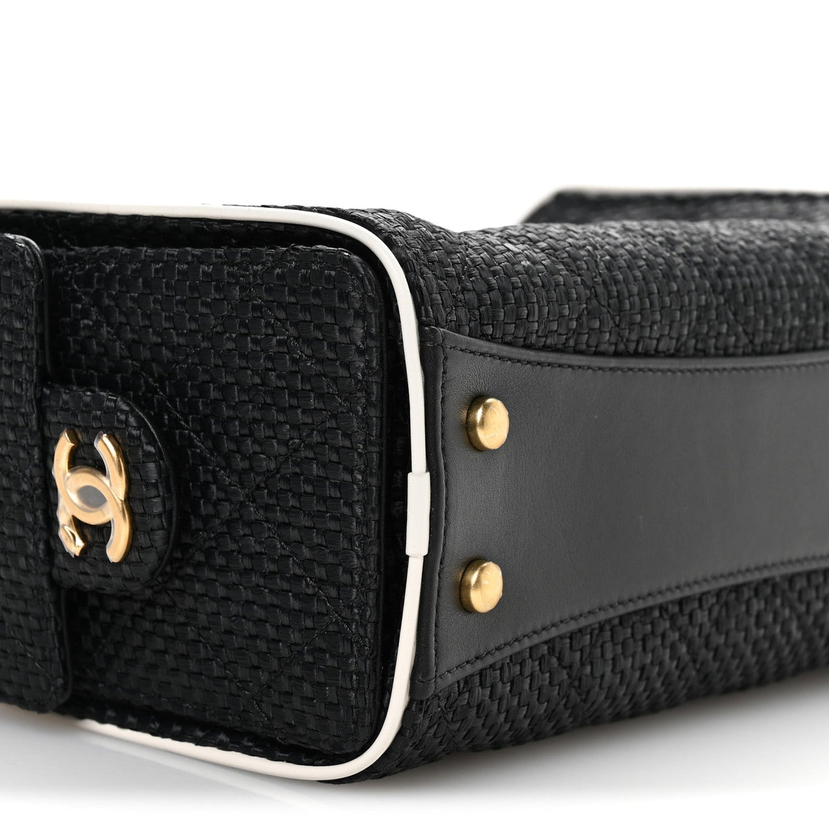 Braided Raffia Calfskin Quilted Mini Chanel 25 Handbag Black White