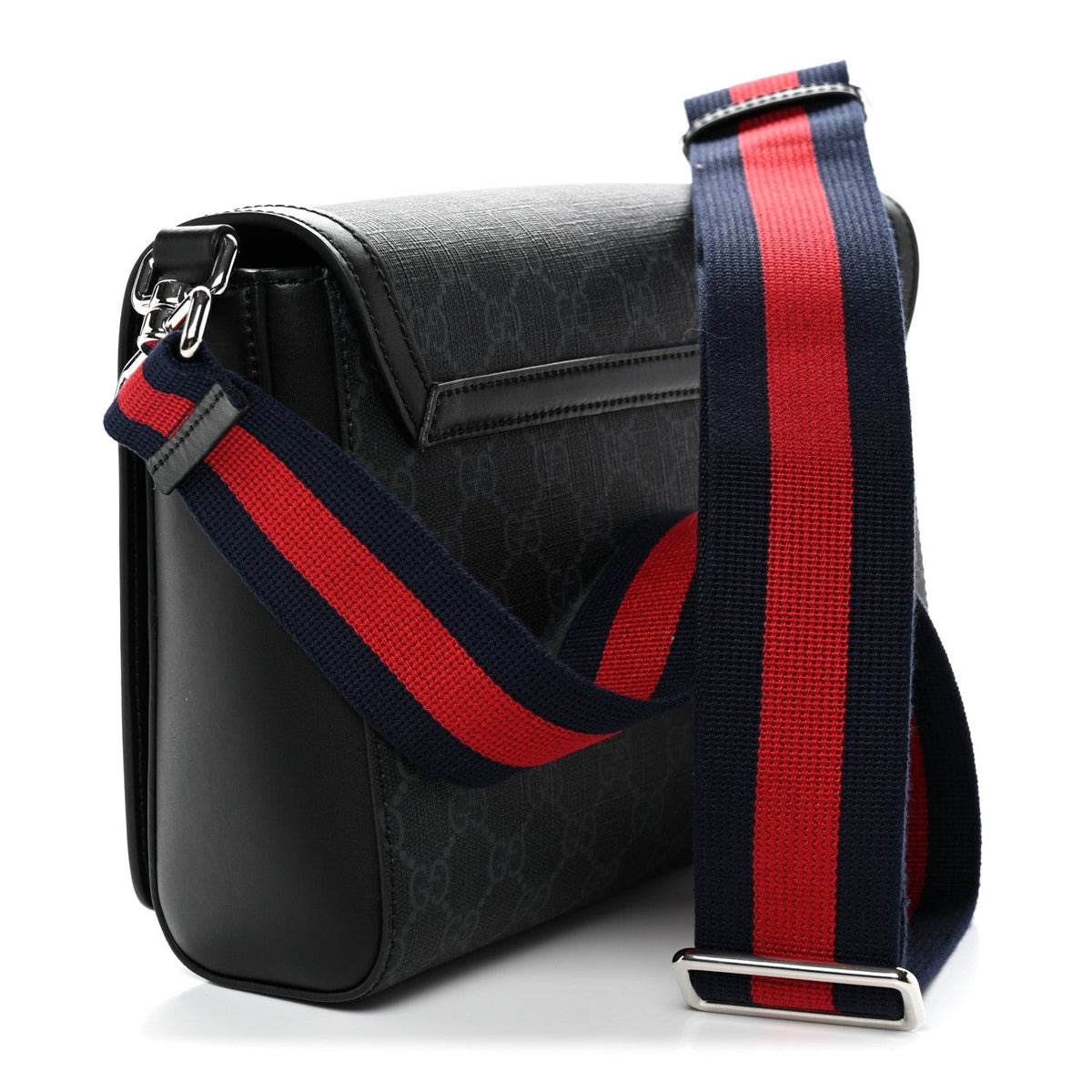 GG Supreme Monogram Appia Calfskin Web Crossbody Bag Black Grey