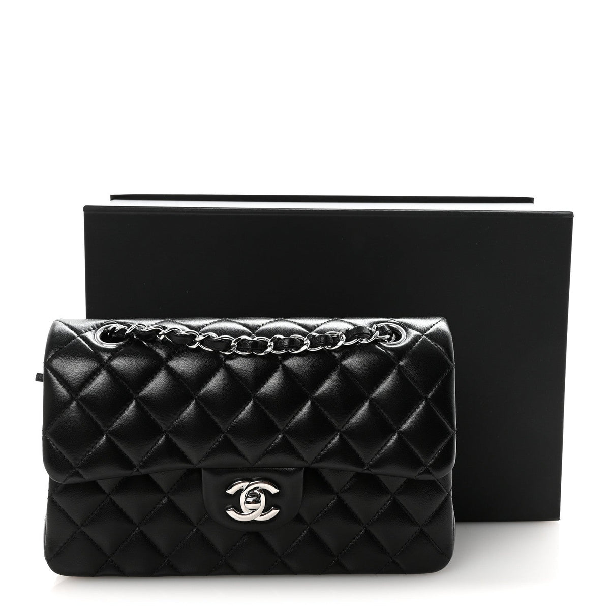 Lambskin Quilted Small Double Flap Black