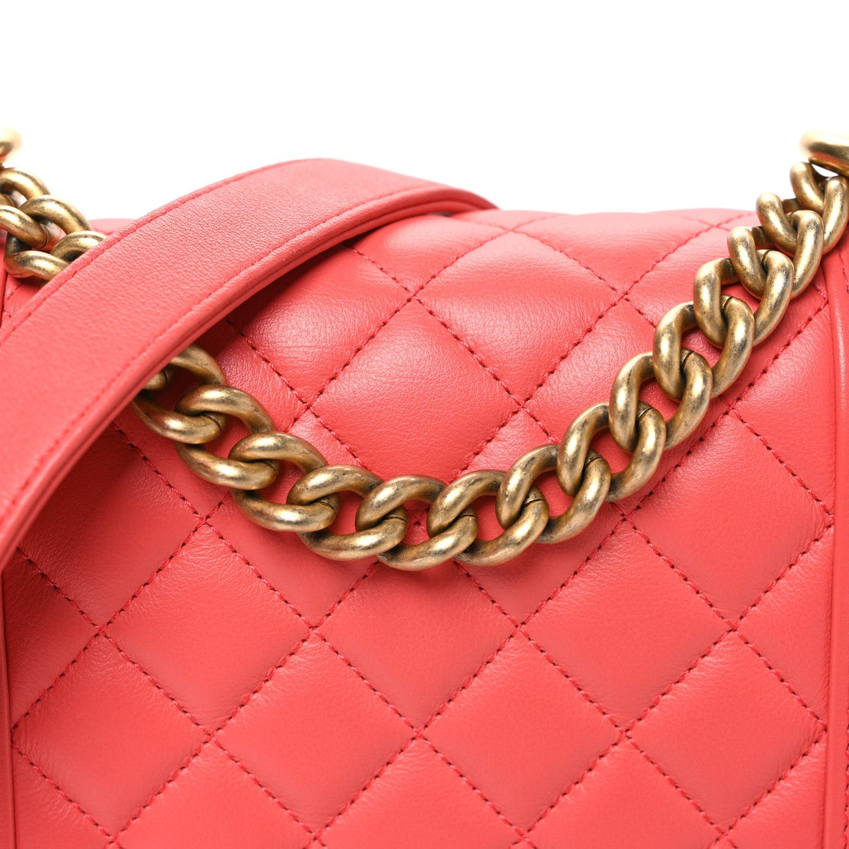 Calfskin Quilted North South Boy Flap Coral