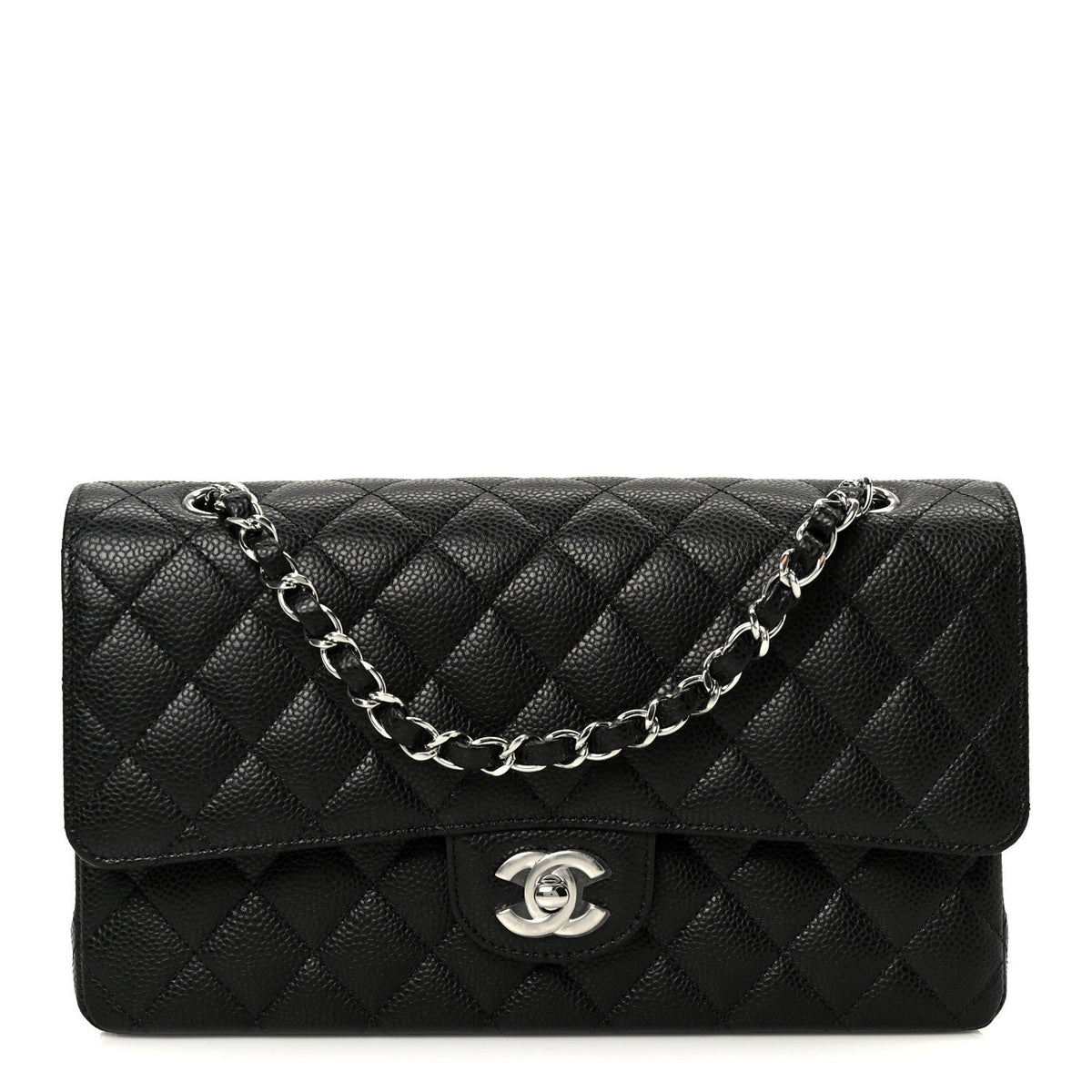 Caviar Quilted Medium Double Flap Black