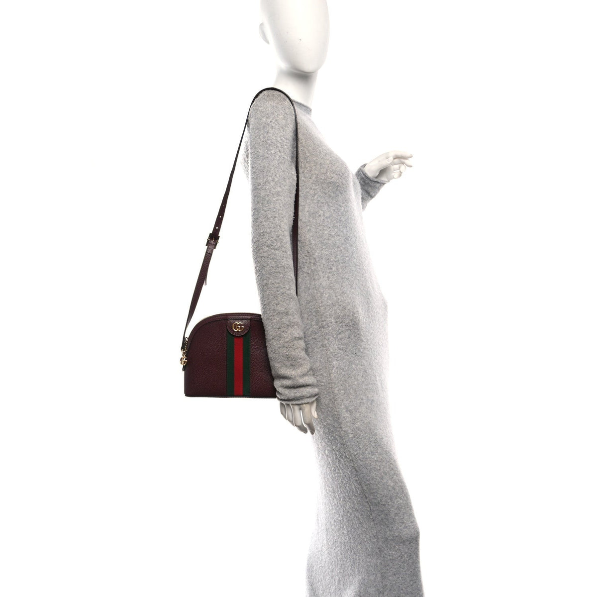 Textured Dollar Calfskin Web Small Ophidia Dome Shoulder Bag Burgundy