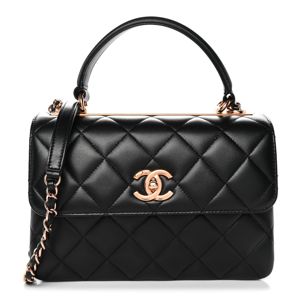 Lambskin Quilted Small Trendy CC Dual Handle Flap Bag Black