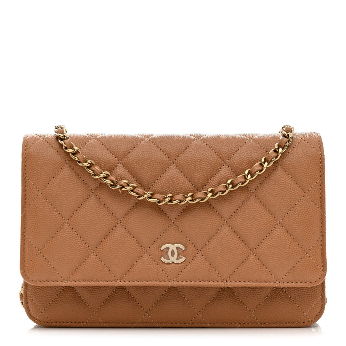 Caviar Quilted Wallet on Chain WOC Dark Beige