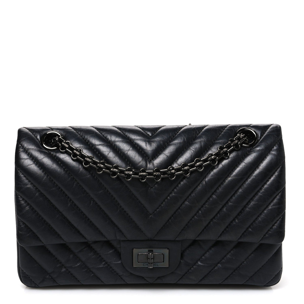 Aged Calfskin Chevron Quilted 2.55 Reissue 225 Flap So Black