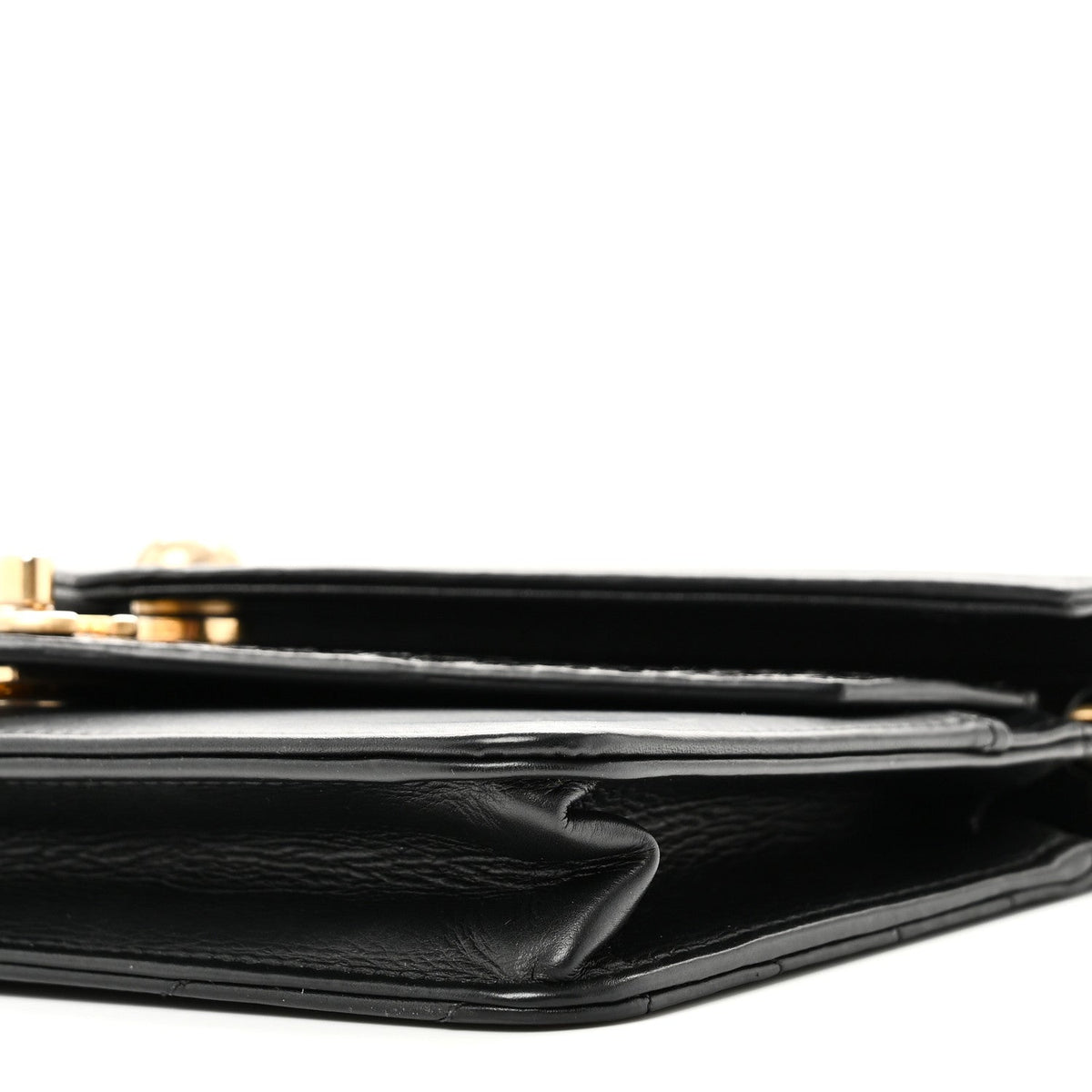 Calfskin Elaphe Double Chevron Mini Wallet On Chain WOC Black