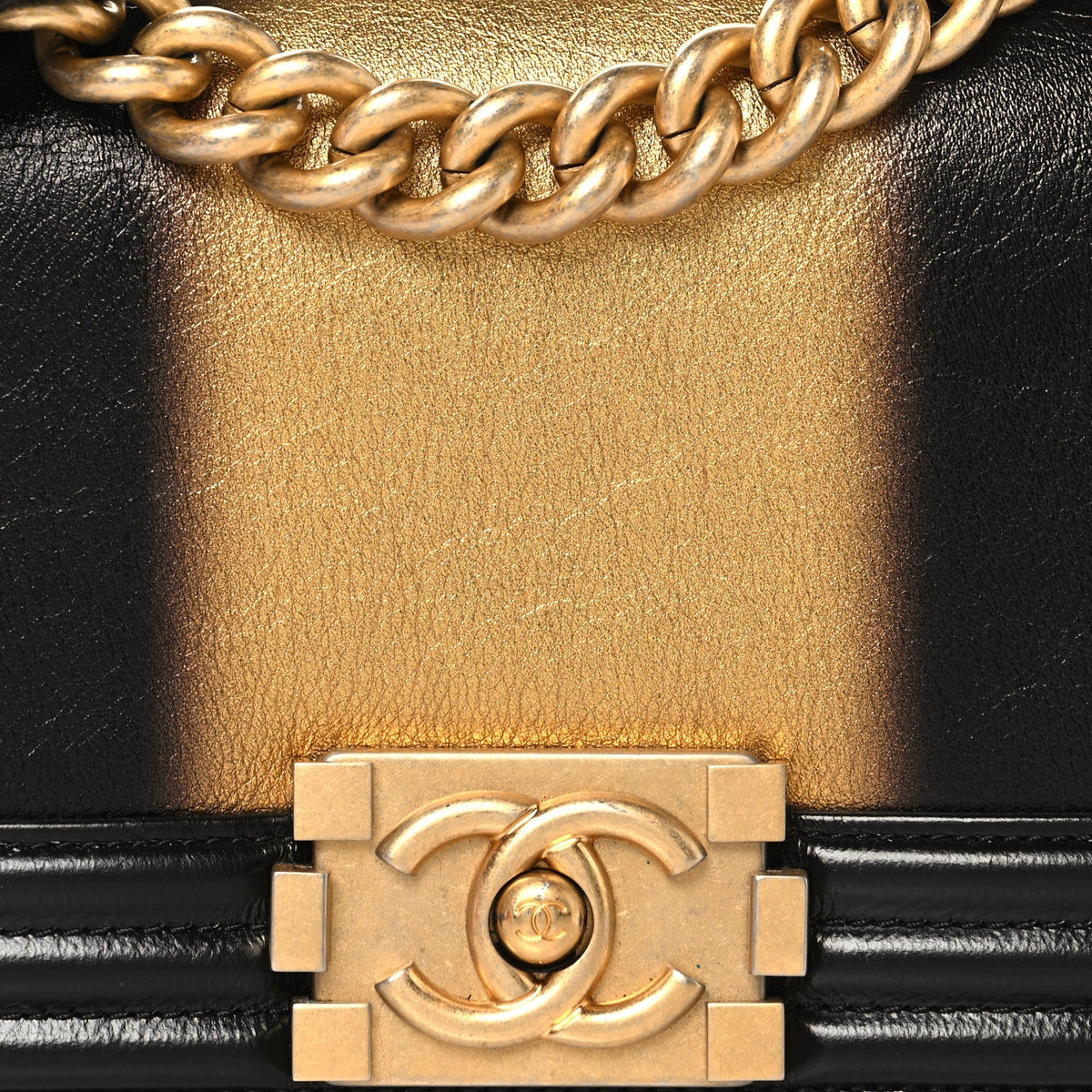 Metallic Glazed Calfskin Small Boy Flap Black Gold