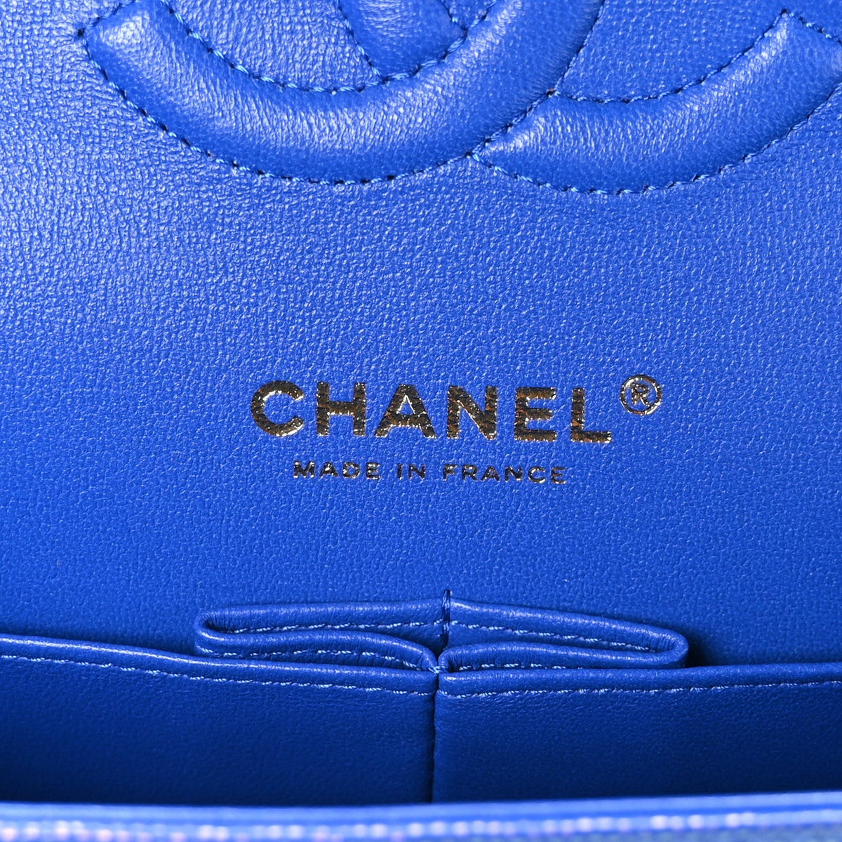 Iridescent Caviar Quilted Medium Double Flap Blue