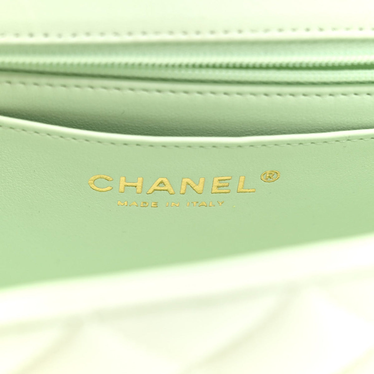 Lambskin Quilted Mini Rectangular Flap Light Green