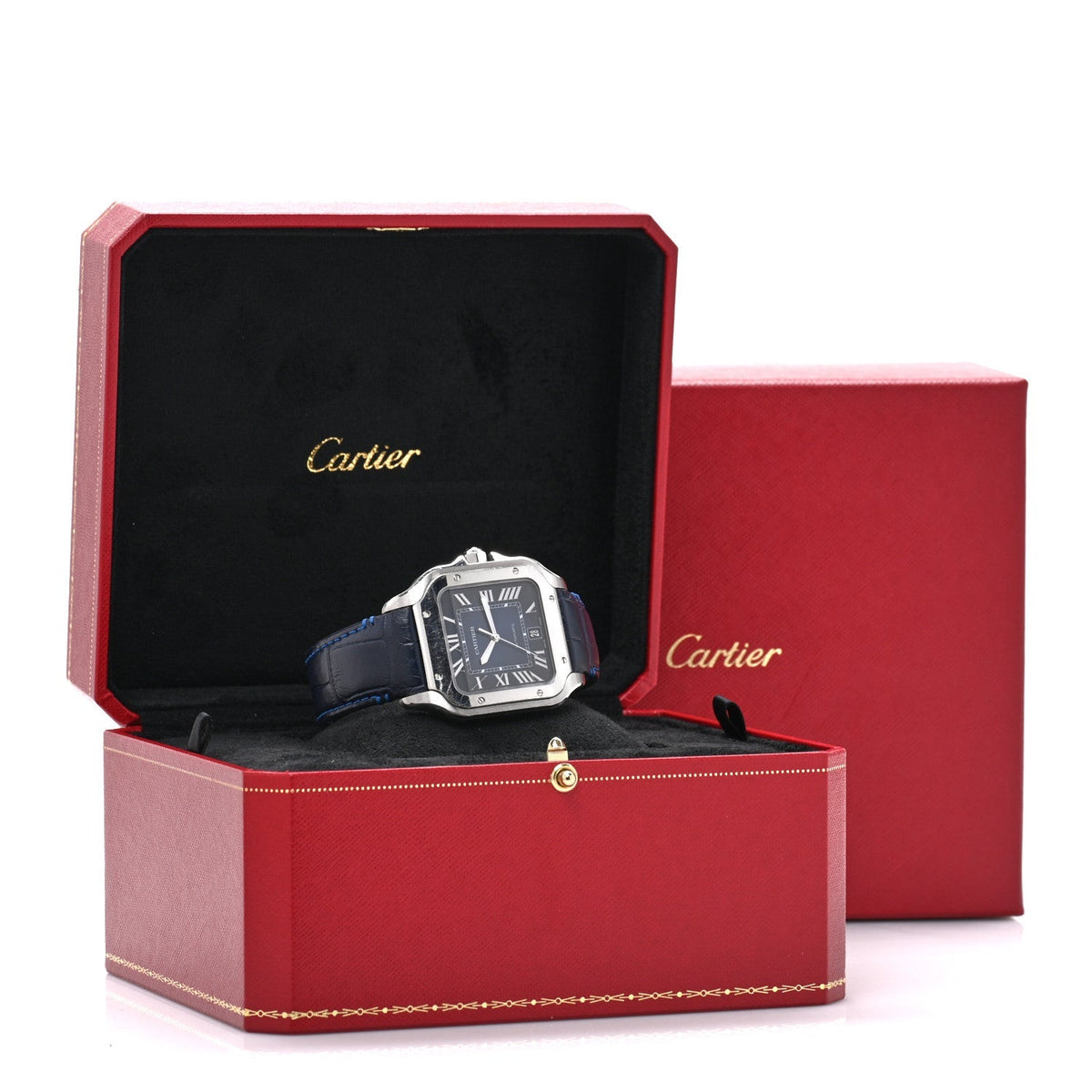 Stainless Steel Alligator 39.8mm Santos De Cartier Automatic Watch Blue