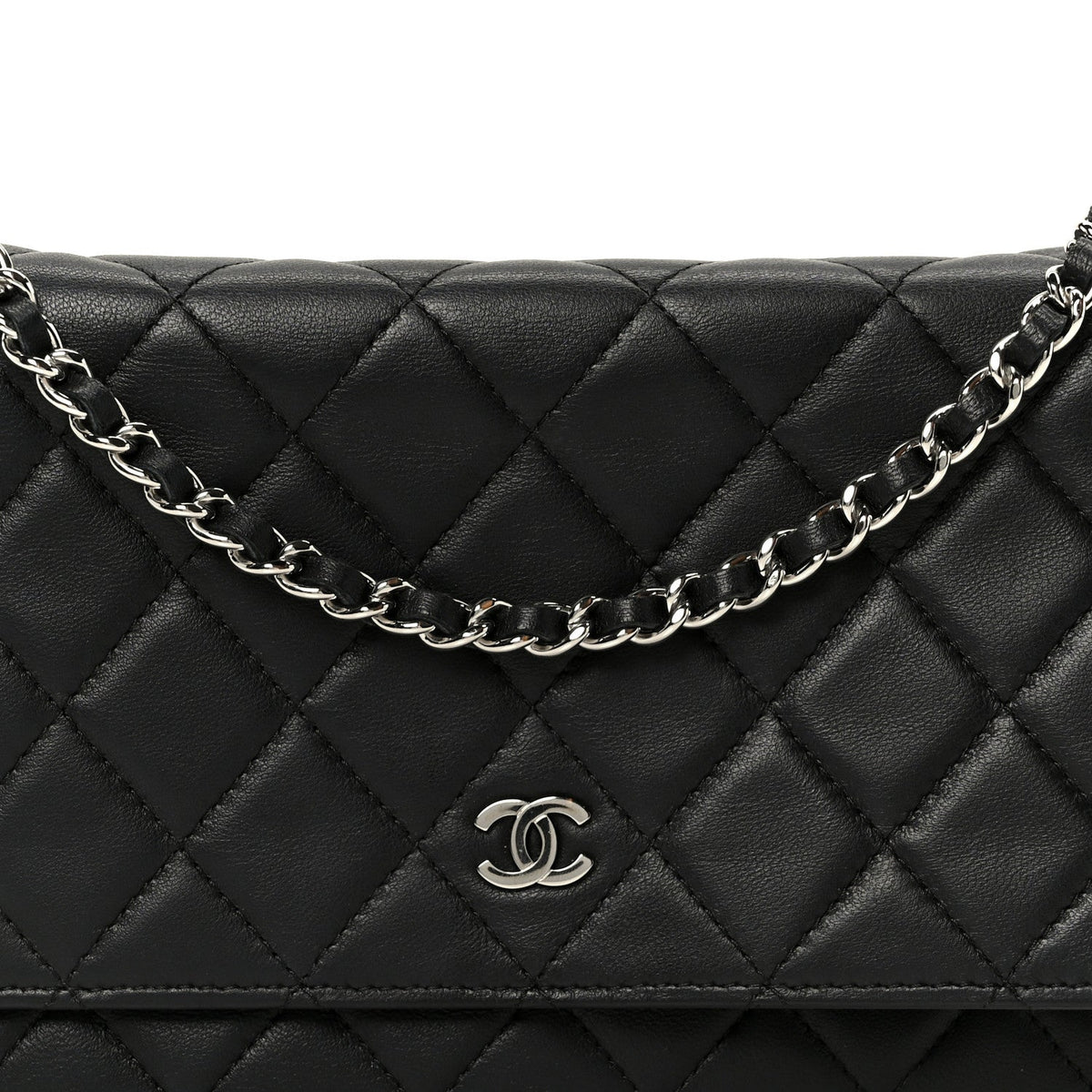 Lambskin Quilted Wallet On Chain WOC Black