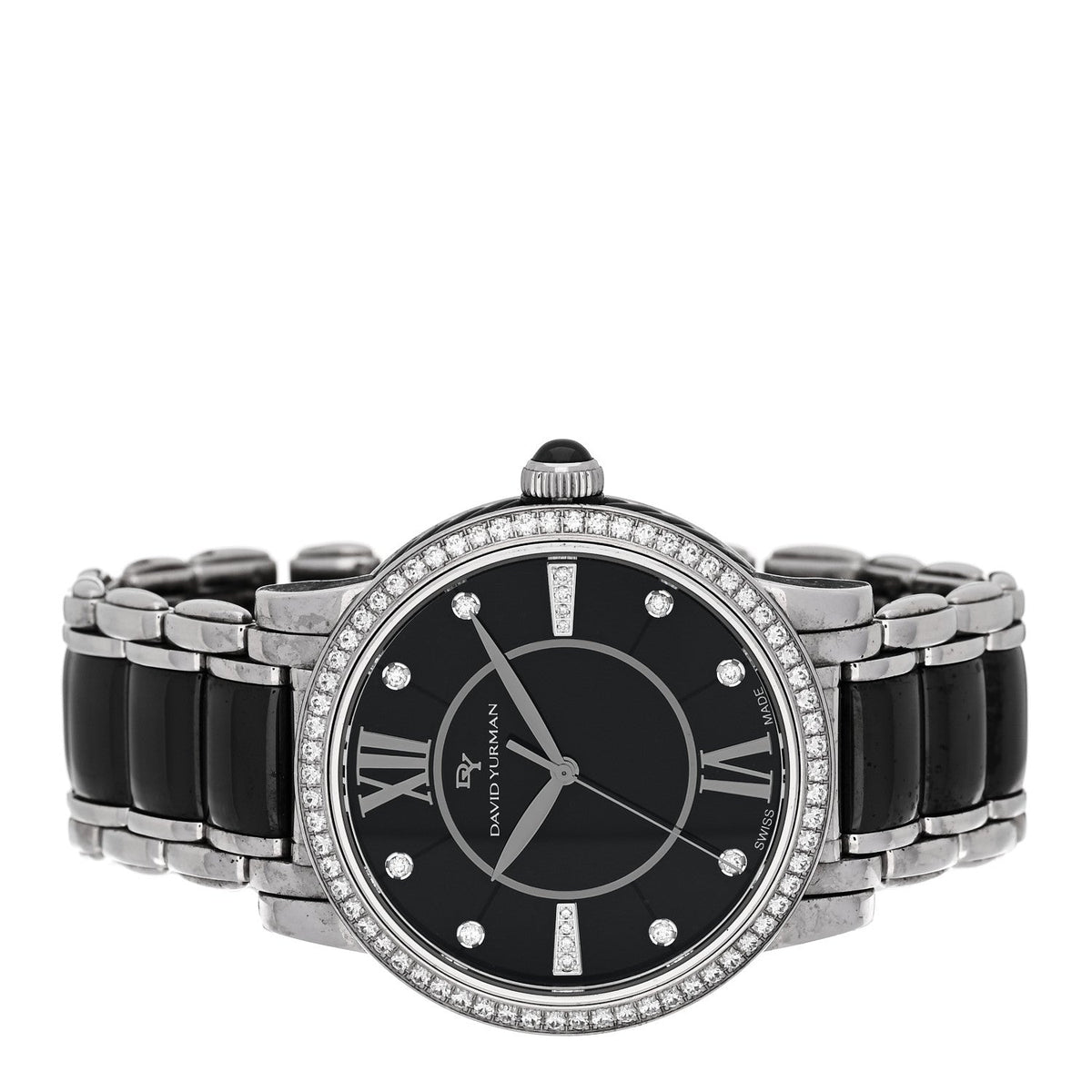 Stainless Steel Ceramic Diamond Bezel 38mm Classic Quartz Watch Black