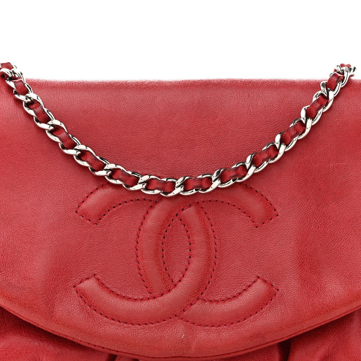 Lambskin Half Moon Wallet On Chain WOC Red