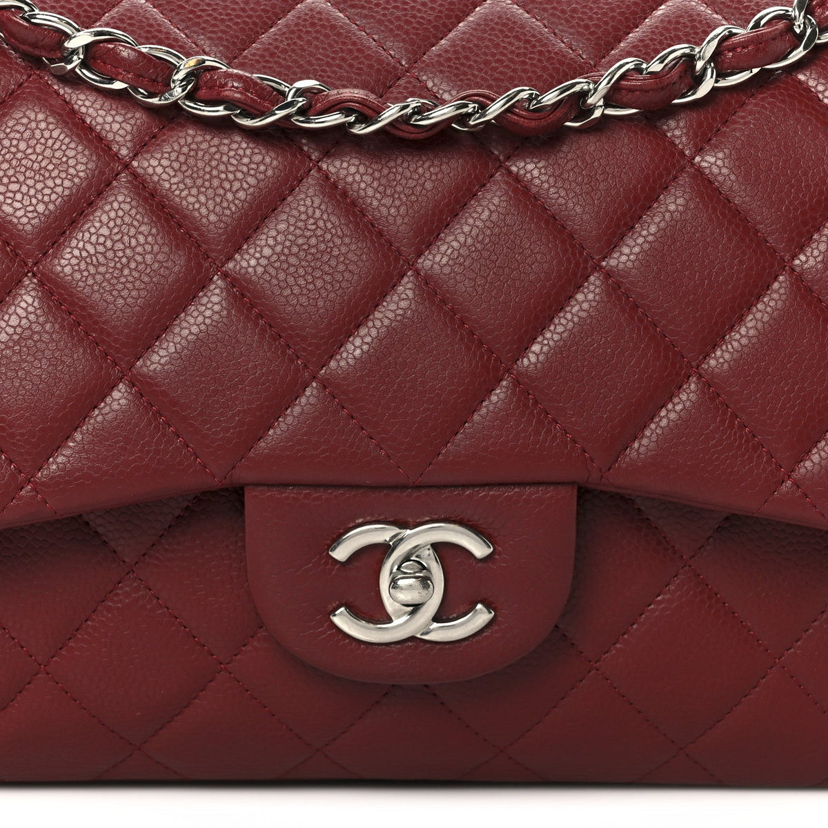 Caviar Quilted Jumbo Double Flap Dark Red