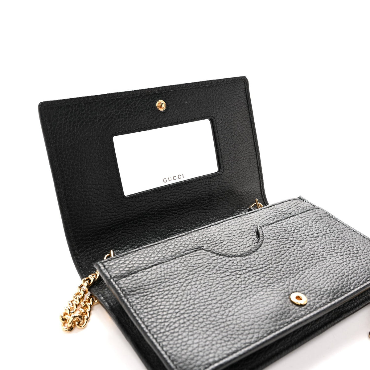 Dollar Calfskin Mini GG Marmont Chain Wallet Black