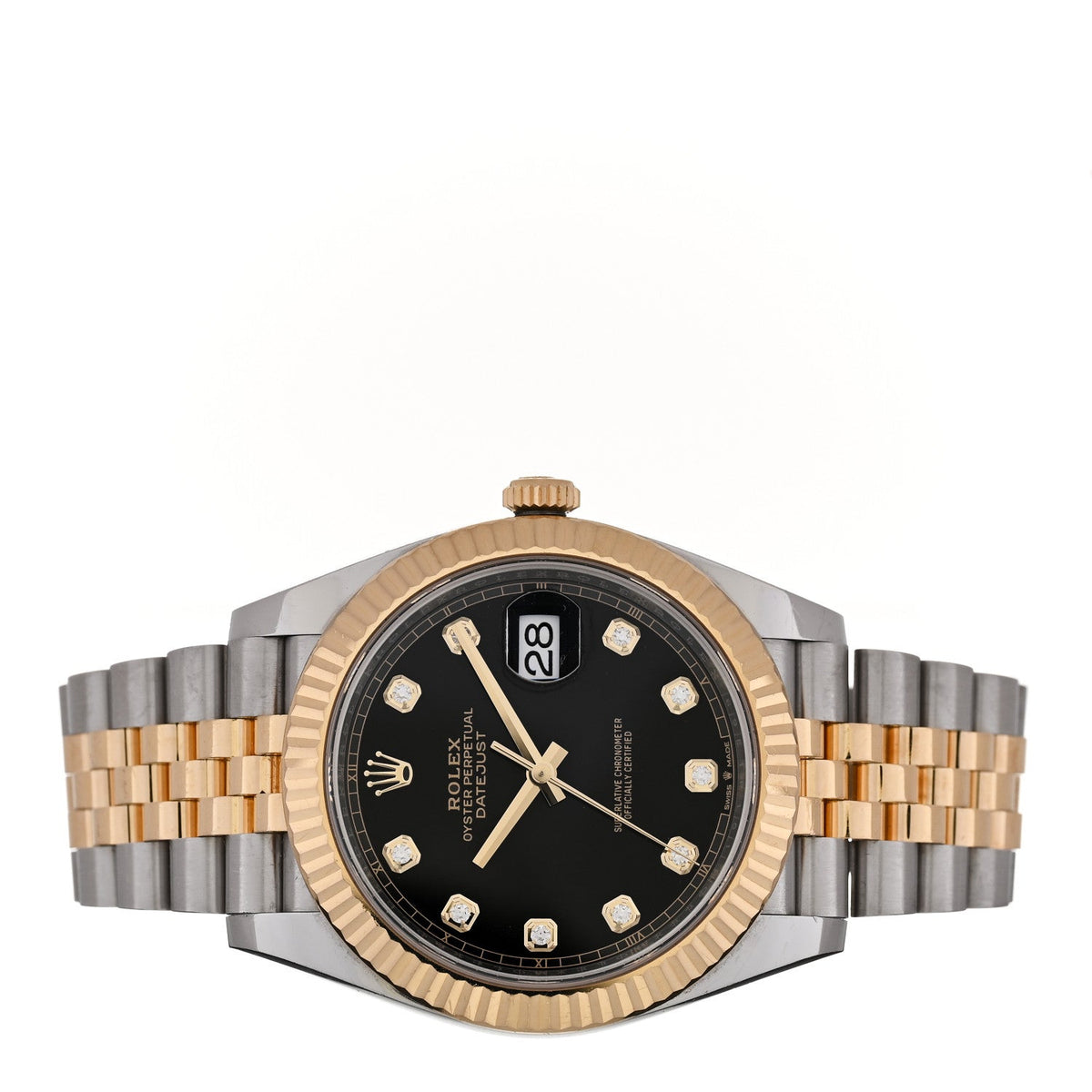 Stainless Steel 18K Yellow Gold Diamond 41mm Oyster Perpetual Datejust Watch Black 126333