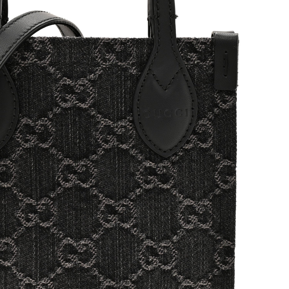 Denim GG Monogram Dollar Calfskin Mini Ophidia Tote Black Grey