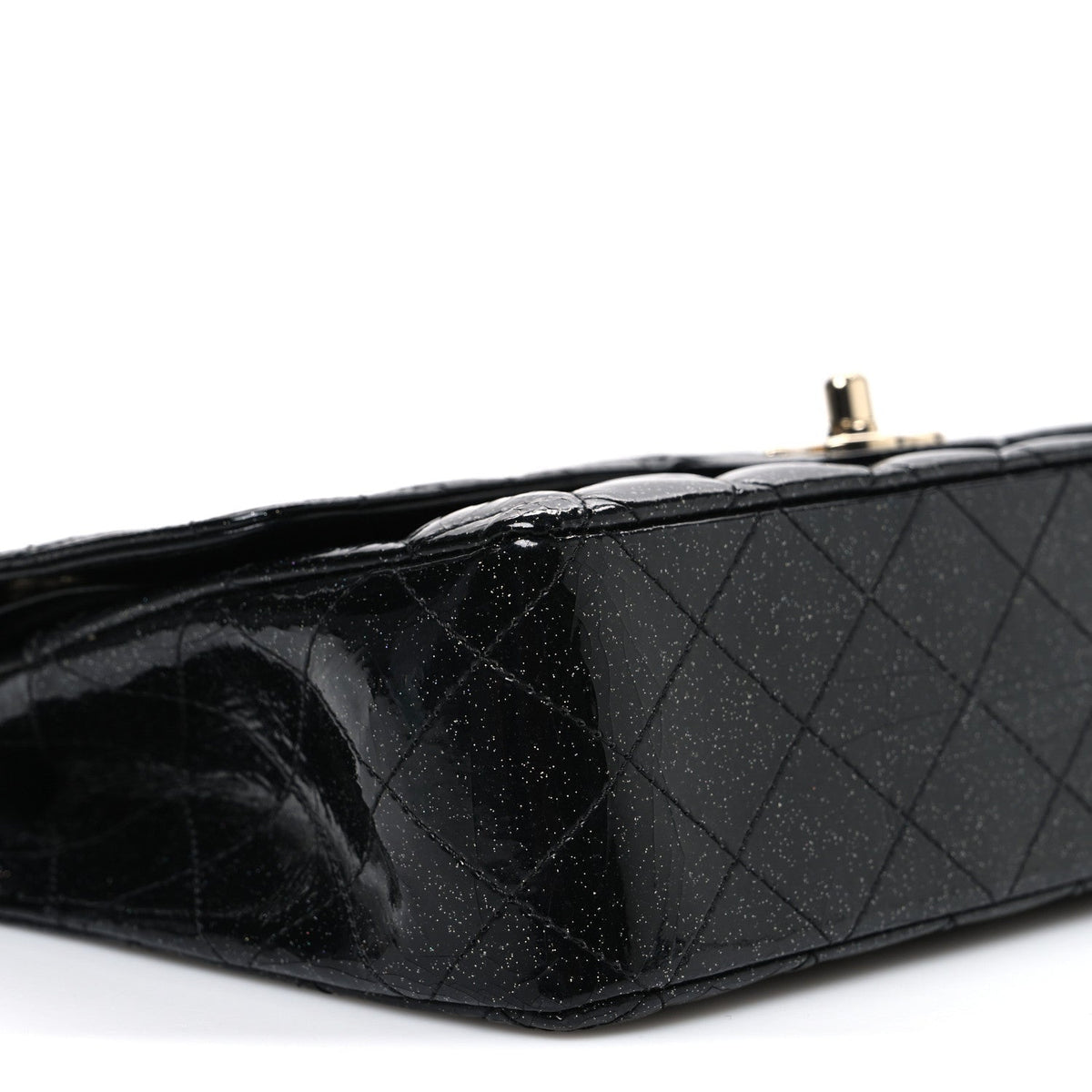 Patent Quilted Sparkle Glitter Medium Double Flap Black