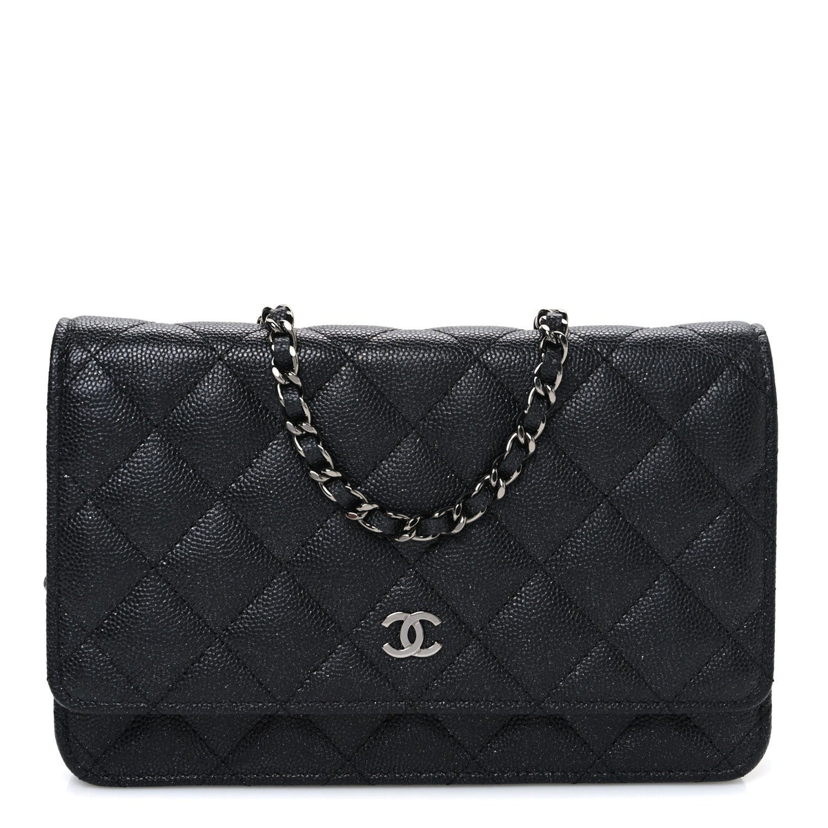 Iridescent Caviar Quilted Wallet on Chain WOC Black