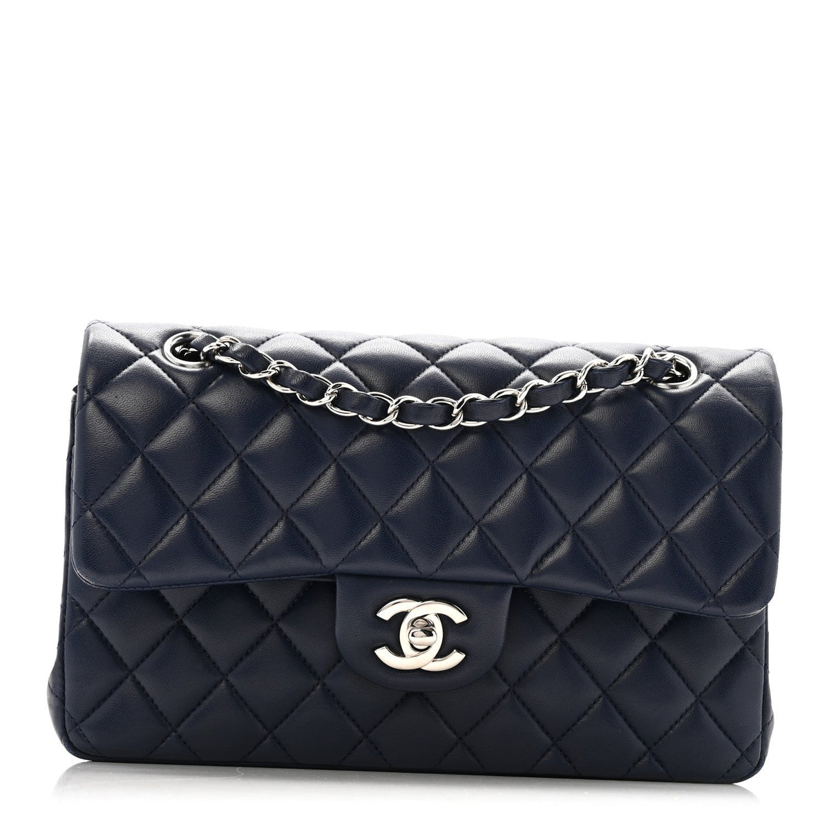 Lambskin Quilted Small Double Flap Blue