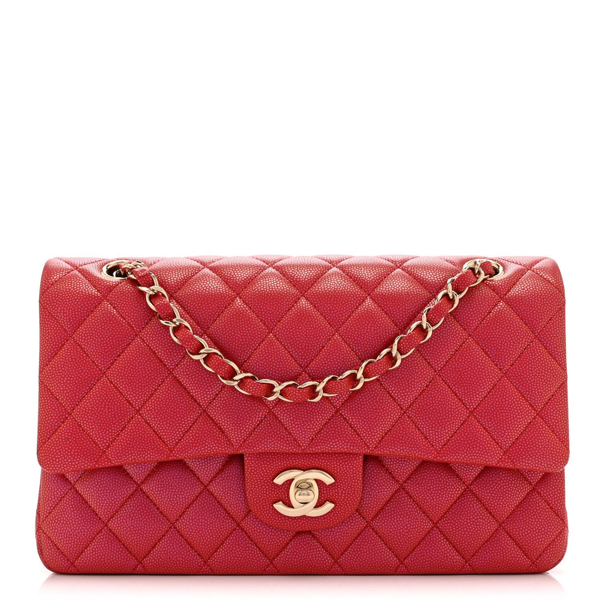 Iridescent Caviar Quilted Medium Double Flap Red