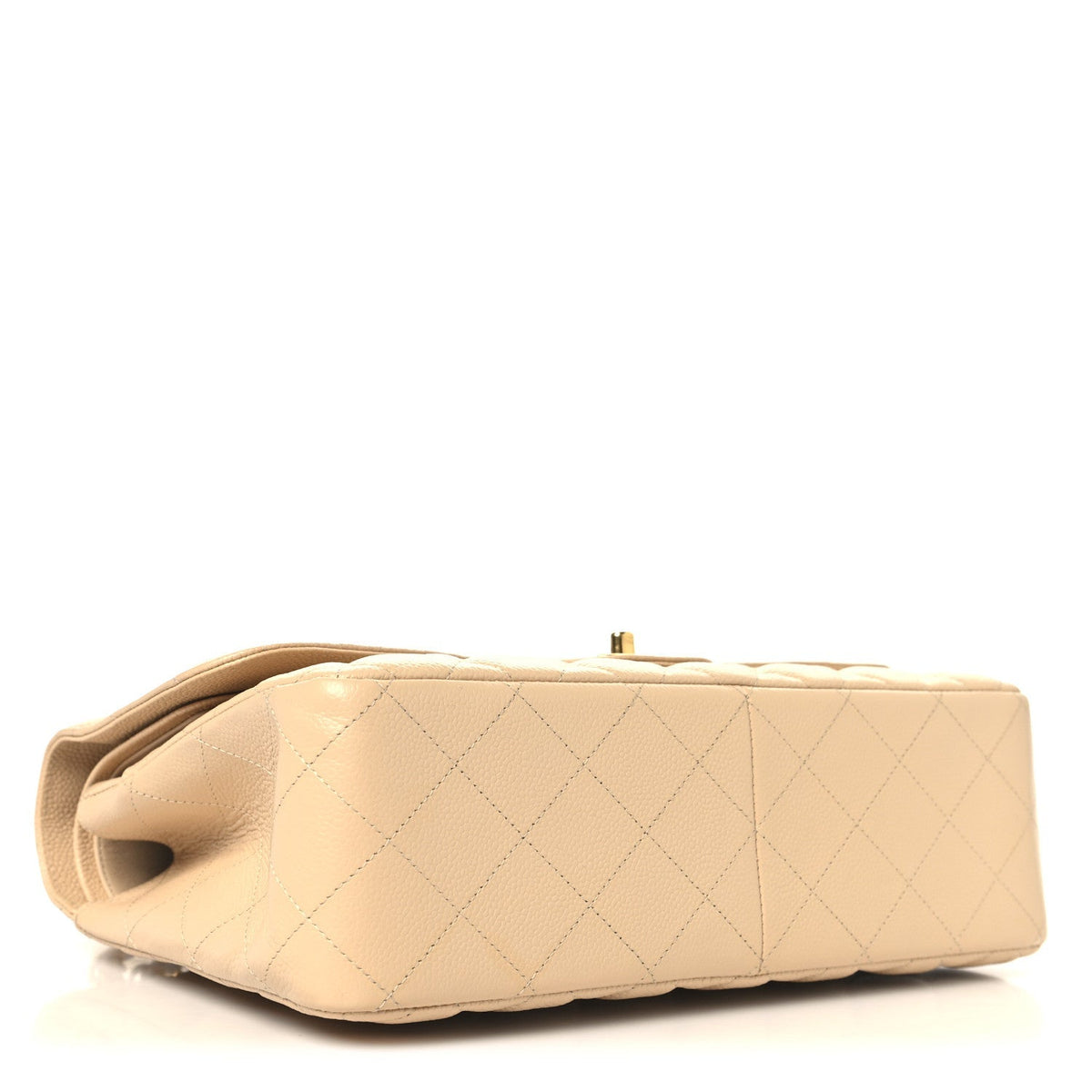 Caviar Quilted Jumbo Double Flap Beige Clair