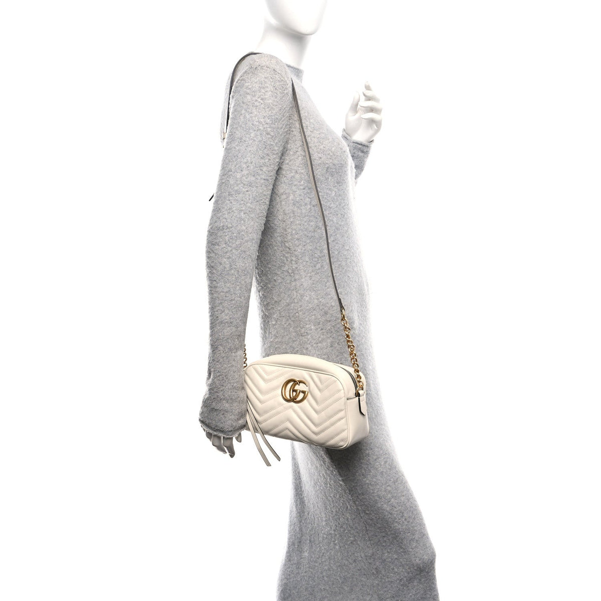Calfskin Matelasse Small GG Marmont Chain Shoulder Bag White