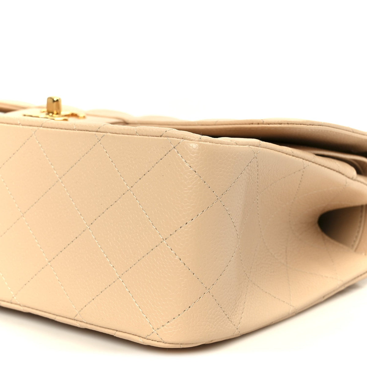 Caviar Quilted Jumbo Double Flap Beige