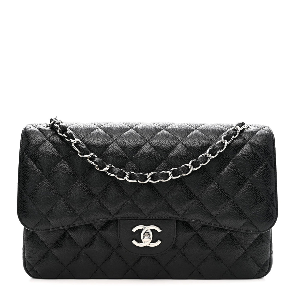 Caviar Quilted Jumbo Double Flap Black