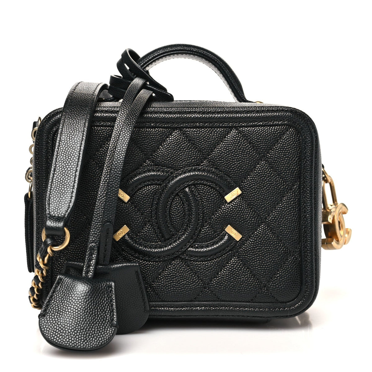 Caviar Quilted Small CC Filigree Vanity Case Black
