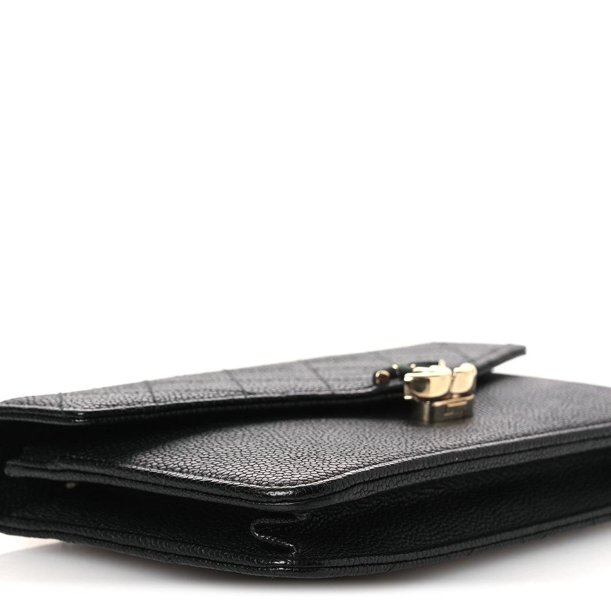 Grained Calfskin Quilted Cuba Wallet On Chain WOC Black